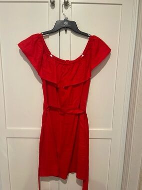 GUESS Red Off-Shoulder Belted Women’s Dress